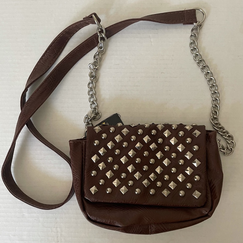 BROWN GROMMET EMBELLISHED CROSSBODY